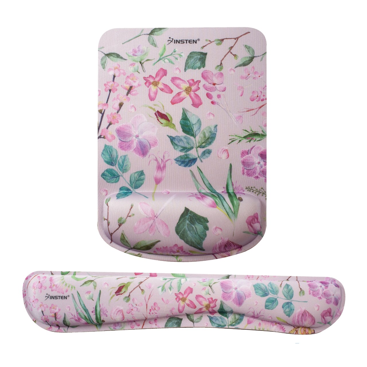 Insten Floral Mouse Pad with Wrist Support and Keyboard Wrist Rest, Ergonomic, Easy Typing, Memory Foam For Gaming Office, Rectangle, Pink
